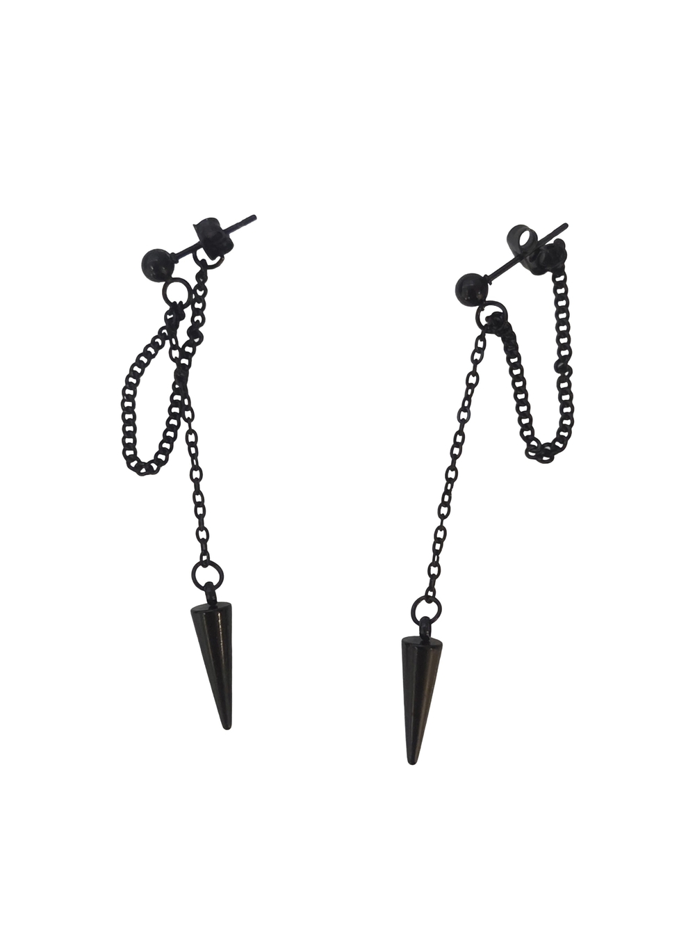 Black Spike Dangle Chain Earrings